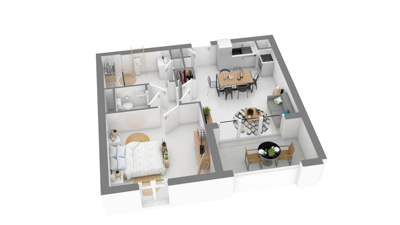 2 pièces - 1er étage - 43m² - 827,49 € - Photo #1