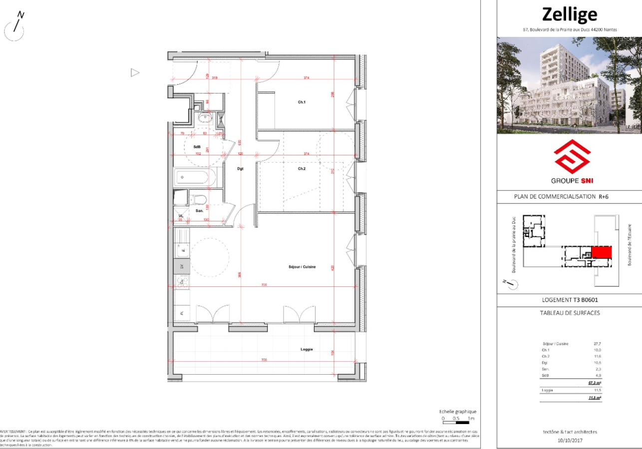 
																																							3 pièces - 
																																						6ème étage - 67m² - 907,49 € - Photo #5