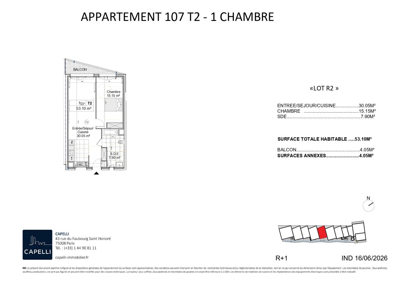 2 pièces - 1er étage - 53m² - 1 076,08 € - Photo #1