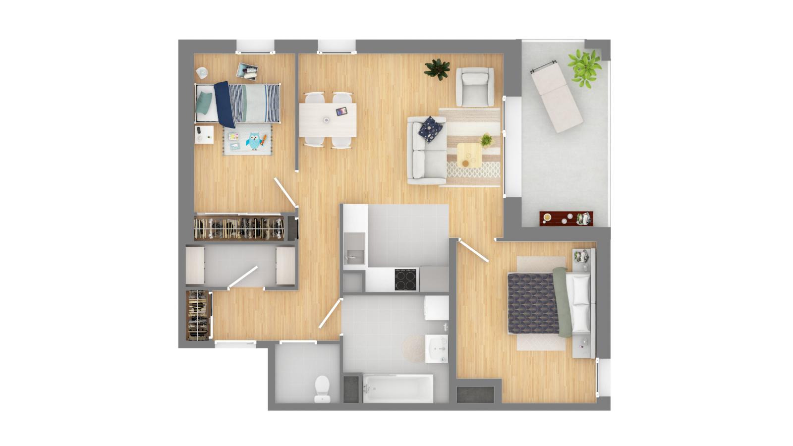 
																																							3 pièces - 
																																						2ème étage - 67m² - 986,05 € - Photo #2