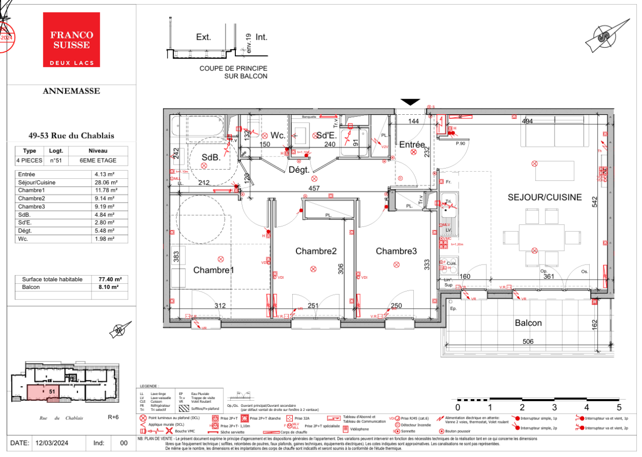 4 pièces - 6ème étage - 78m² - 1 697,83 € - Photo #0