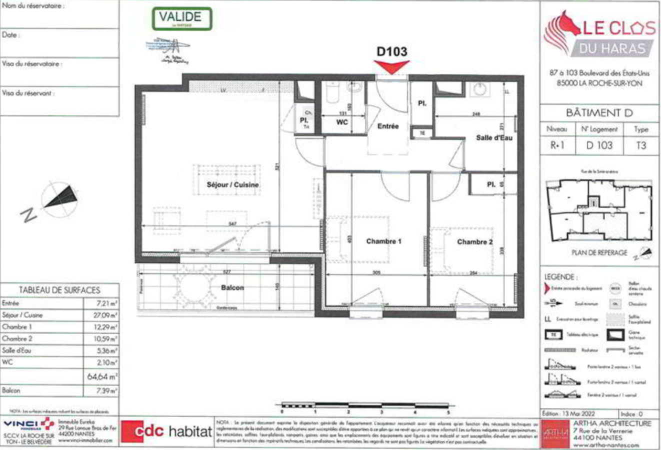 
																																							3 pièces - 
																																						1er étage - 65m² - 673,50 € - Photo #6