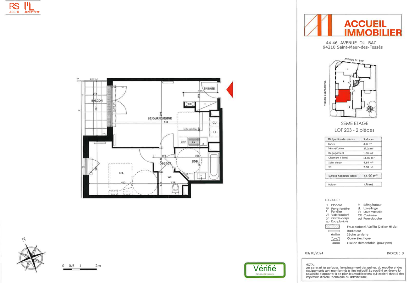 2 pièces - 2ème étage - 45m² - 1 113,49 € - Photo #0