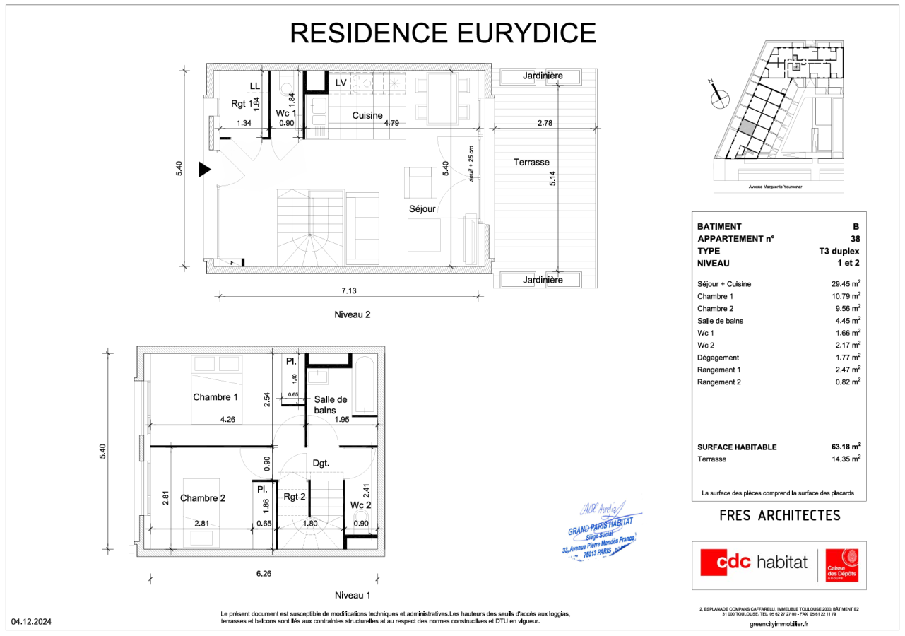 3 pièces - 1er étage - 63m² - 1 124,22 € - Photo #1
