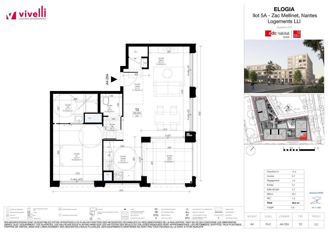 2 pièces - 2ème étage - 49m² - 850,03 € - Photo #1