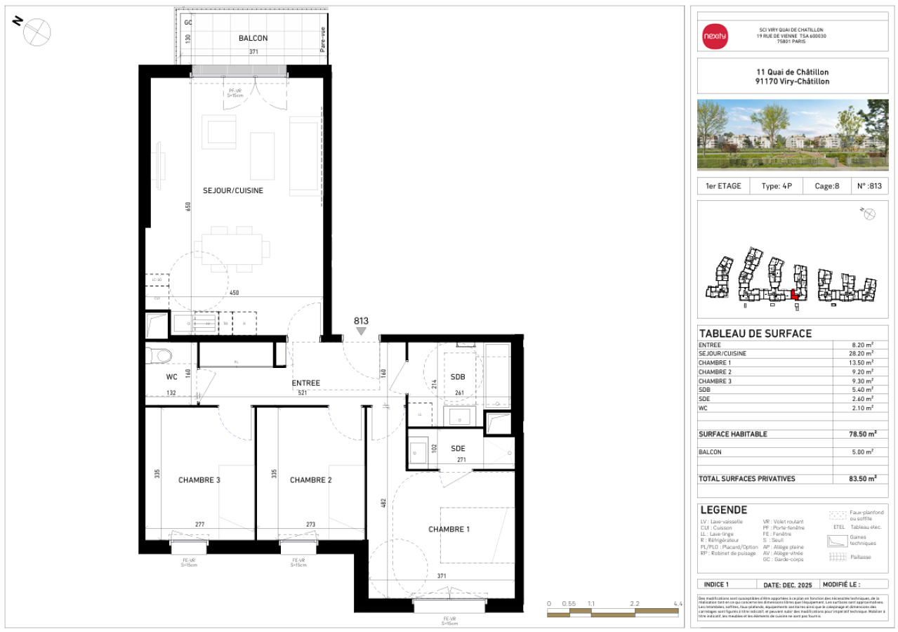4 pièces - 1er étage - 79m² - 1 313,08 € - Photo #0