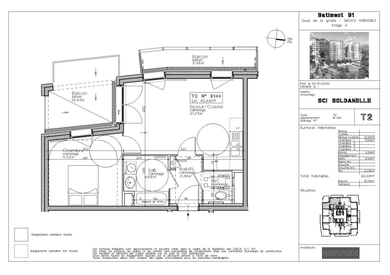 2 pièces - 4ème étage - 43m² - 764,44 € - Photo #1
