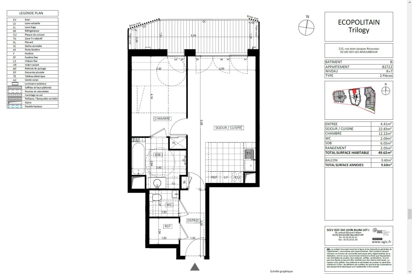 
																																							2 pièces - 
																																						7ème étage - 50m² - 1 397,96 € - Photo #1