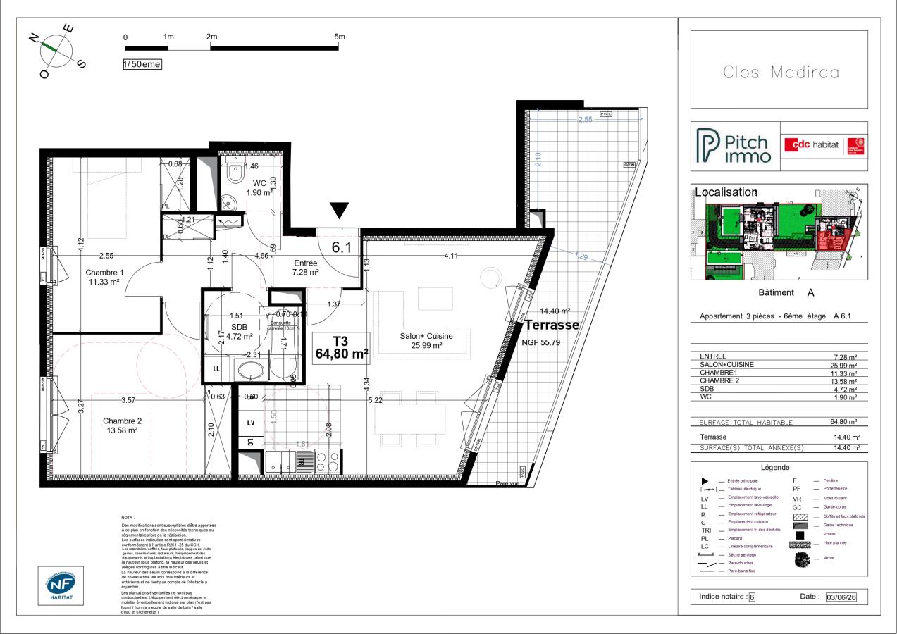 3 pièces - 6ème étage - 65m² - 1 628,43 € - Photo #0