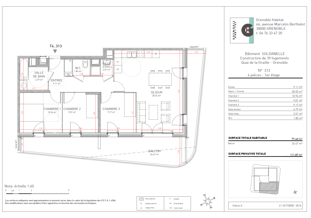 
																			4 pièces - 
																		1er étage - 77m² - 970,50 € - Photo #1