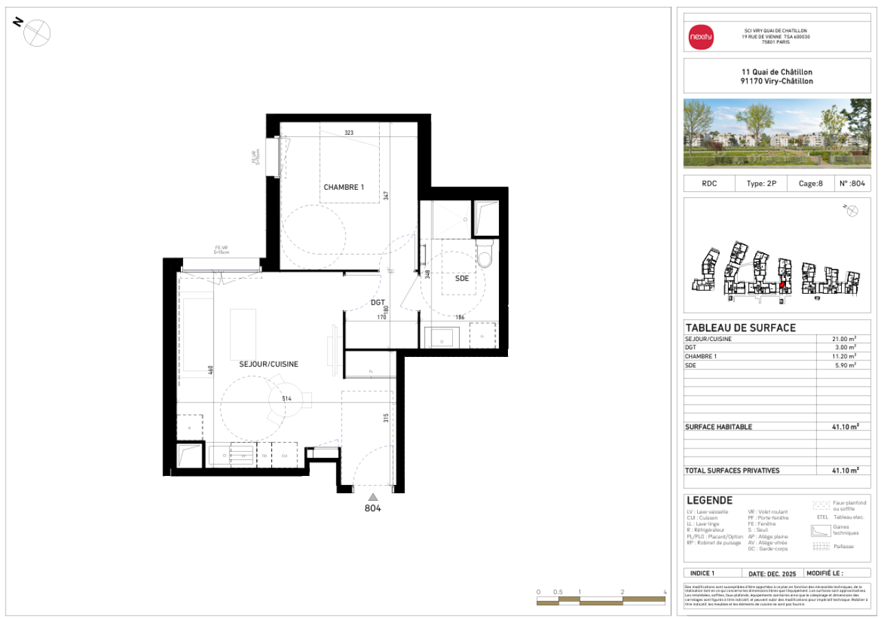 2 pièces - RDC - 41m²