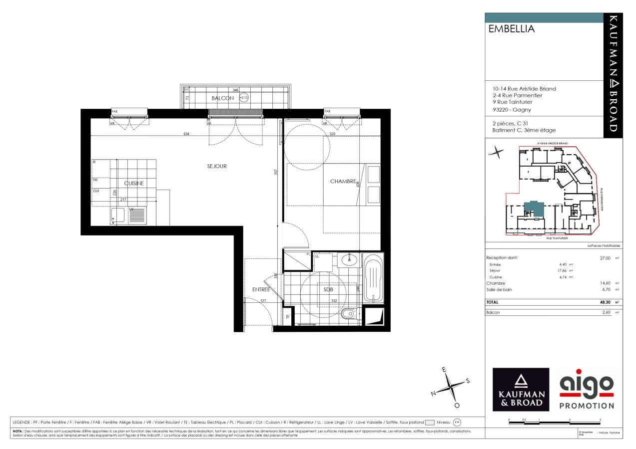 
																			2 pièces - 
																		3ème étage - 48m² - 943,48 € - Photo #5
