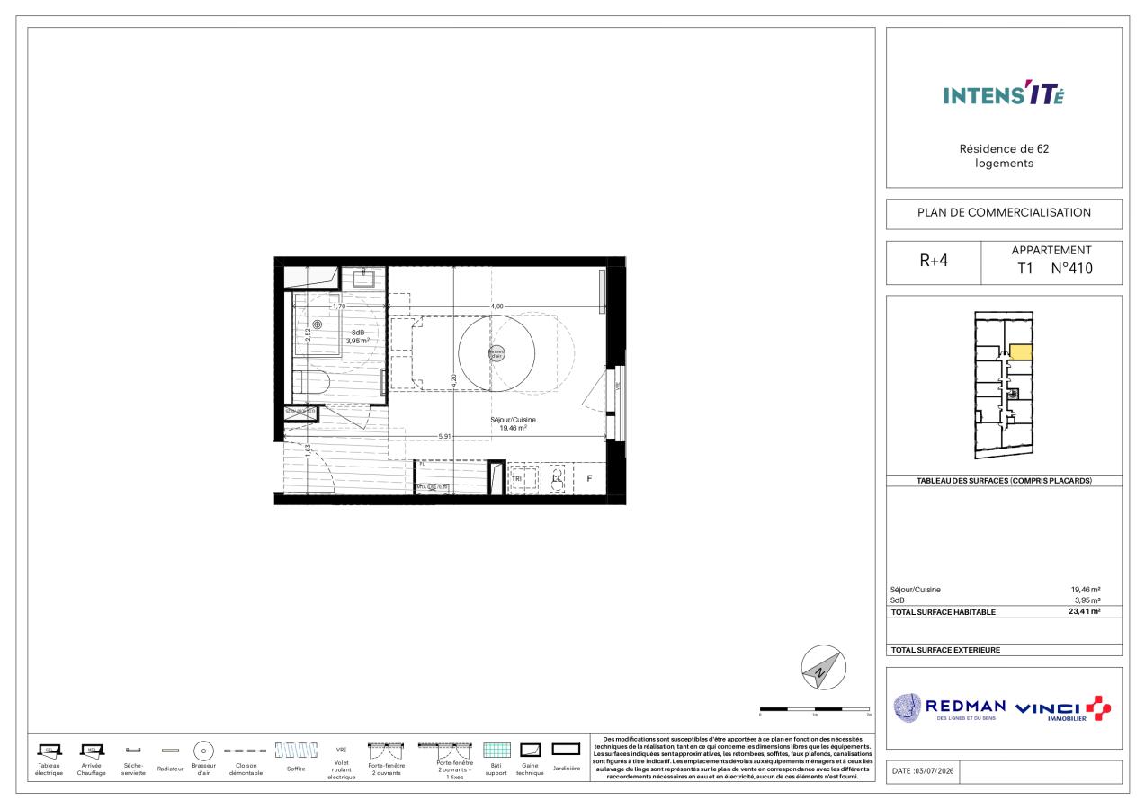 1 pièce - 4ème étage - 23m² - 446,43 € - Photo #1