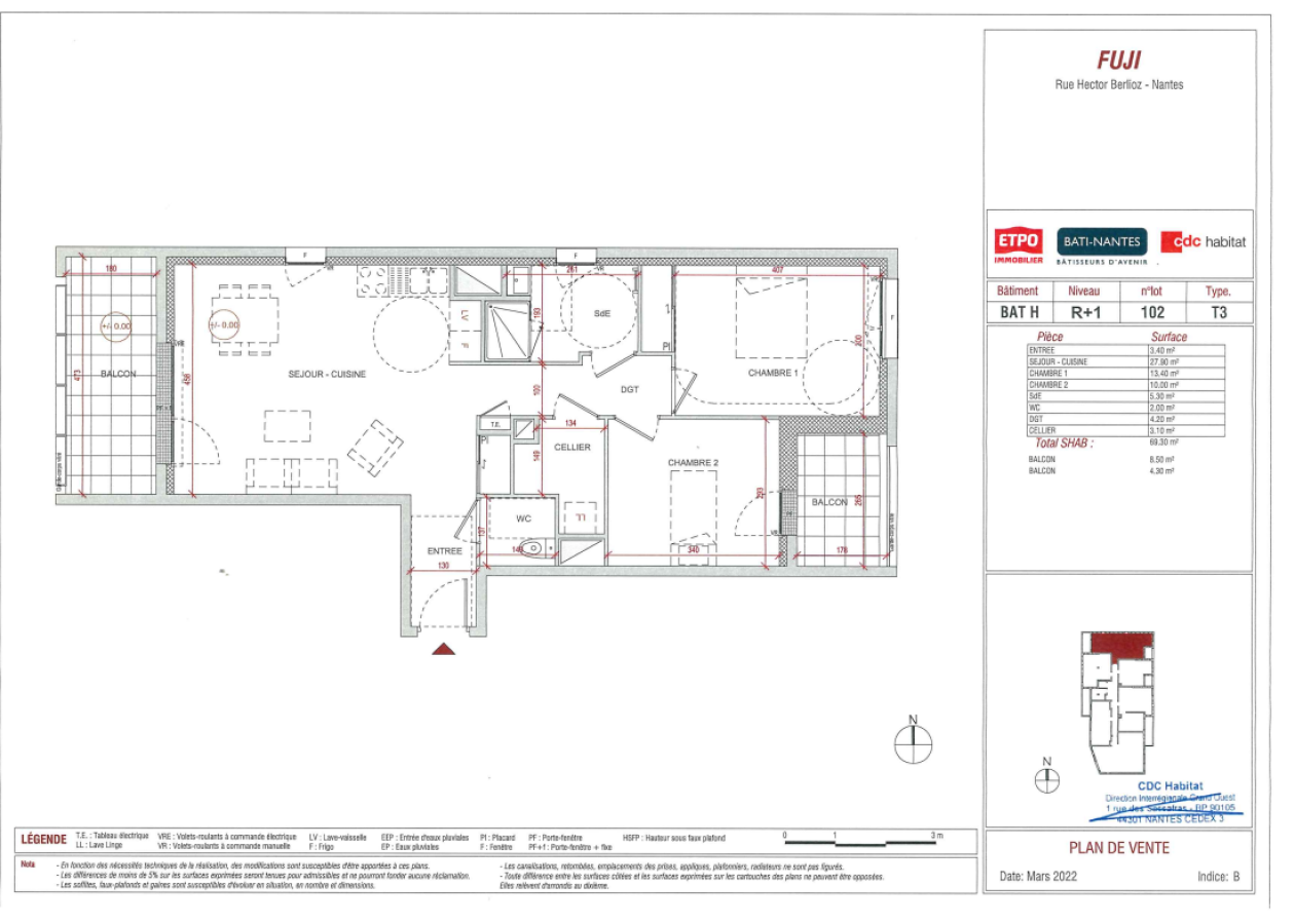 
																			3 pièces - 
																		1er étage - 69m² - 1 045,78 € - Photo #5
