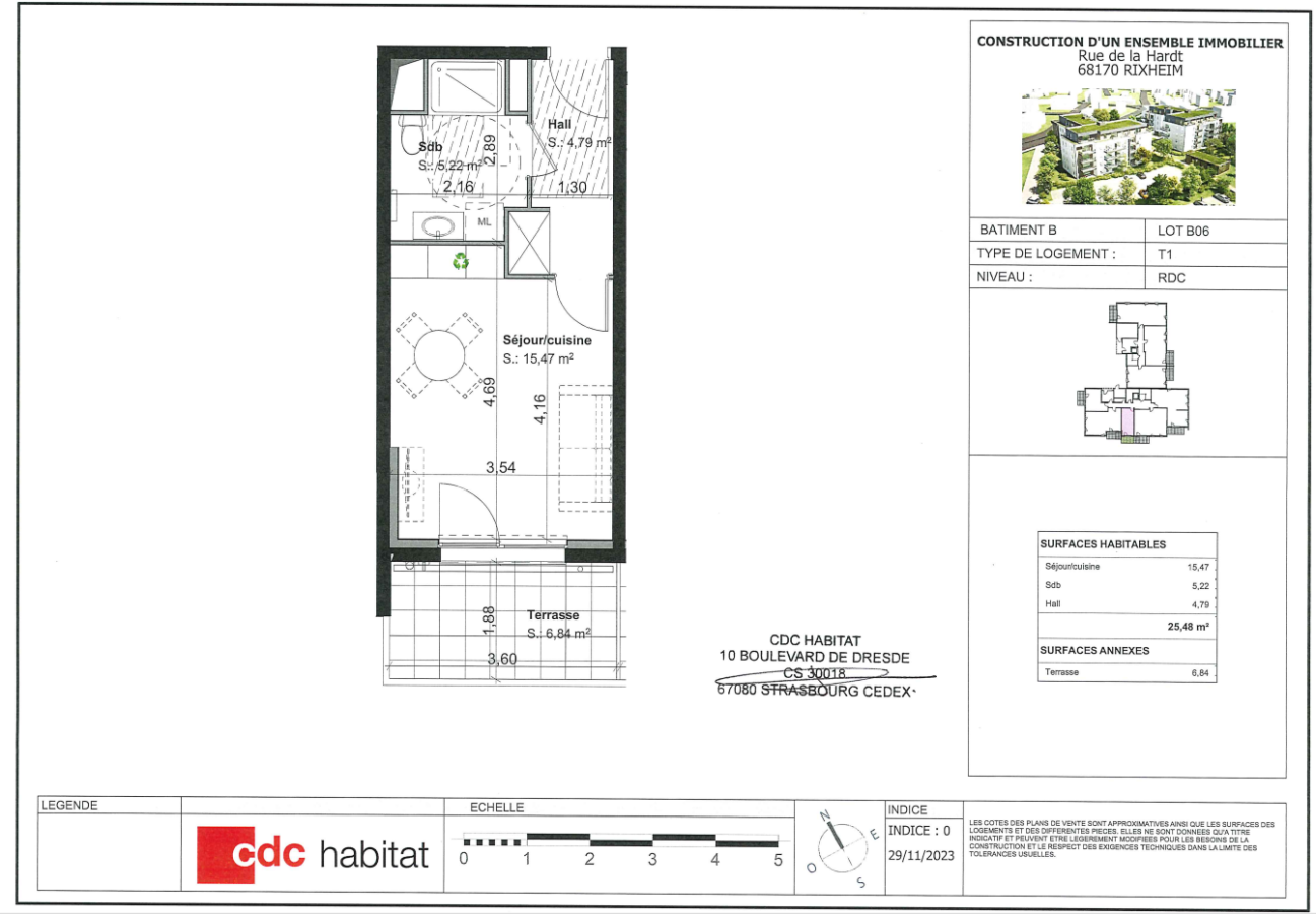 
																			1 pièce - 
																		RDC - 26m² - 484,93 € - Photo #0