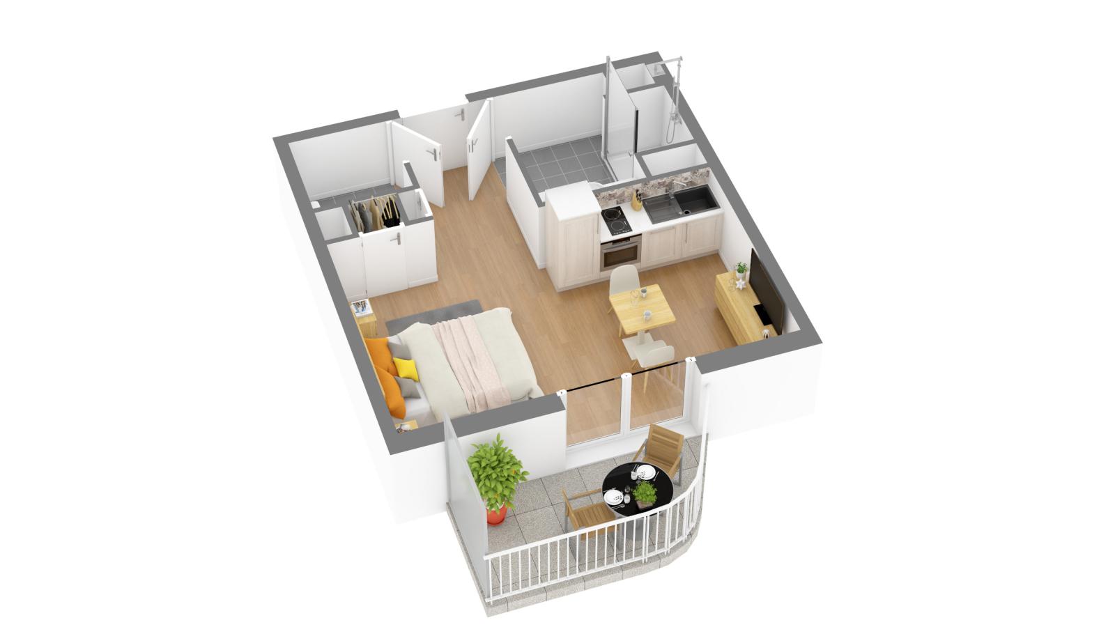 
																			1 pièce - 
																		3ème étage - 29m² - 547,43 € - Photo #3