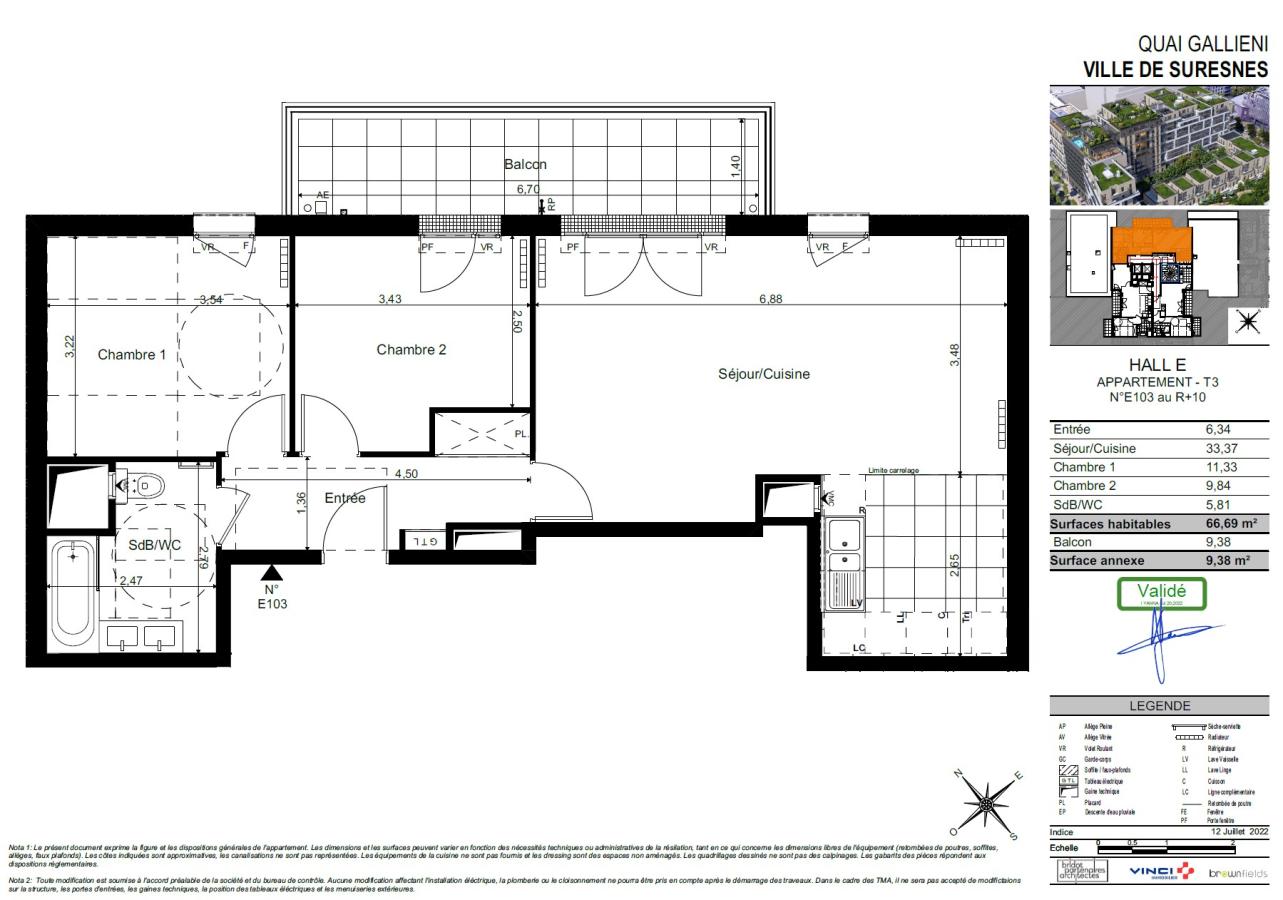 3 pièces - 10ème étage - 67m² - 1 833,39 € - Photo #0