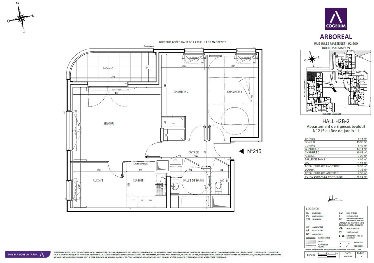 3 pièces - 1er étage - 69m² - 1 450,25 € - Photo #0