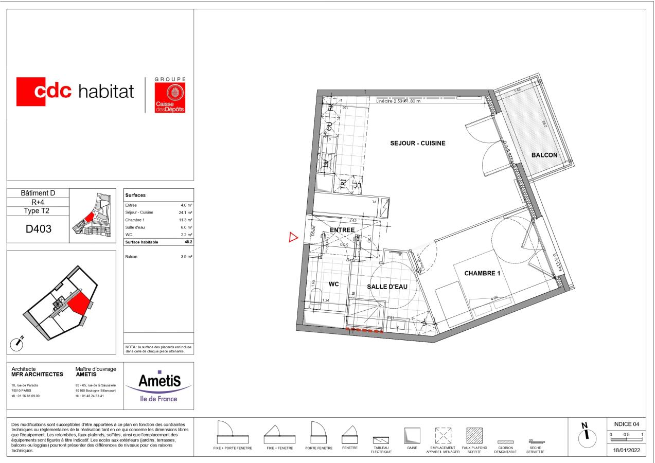 
																																							2 pièces - 
																																						4ème étage - 48m² - 860,90 € - Photo #1