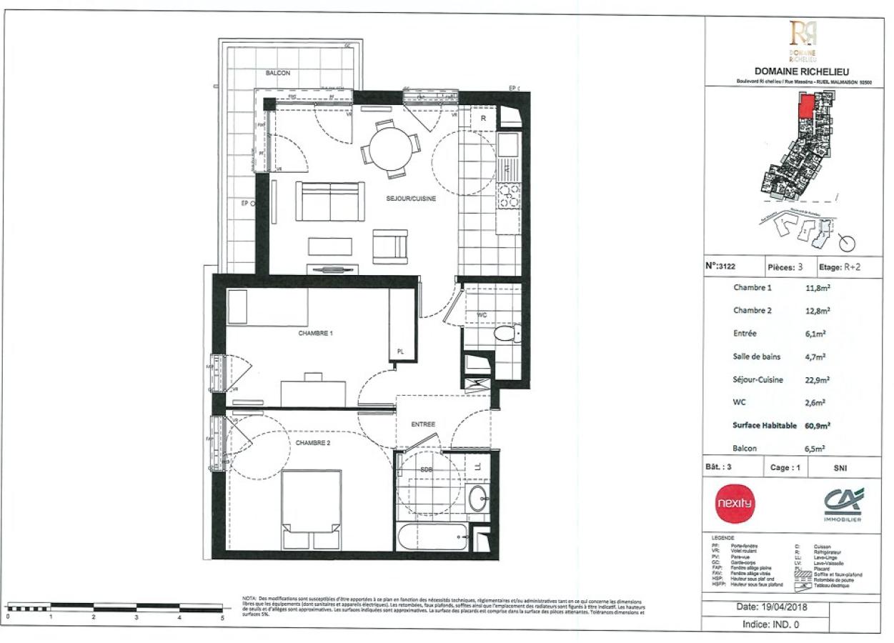 3 pièces - 2ème étage - 61m² - 1 376,53 € - Photo #2