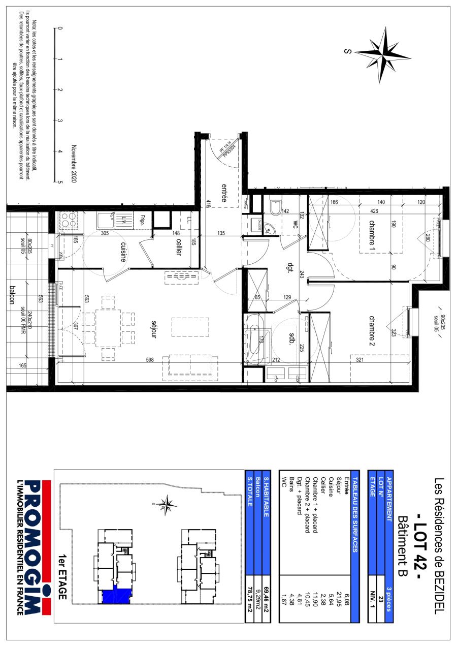 
																																							3 pièces - 
																																						1er étage - 69m² - 914,55 € - Photo #1