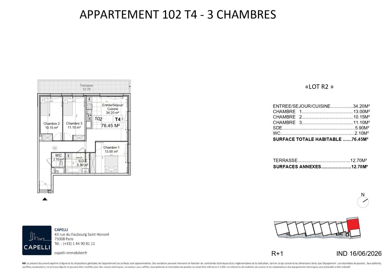 
																																							4 pièces - 
																																						1er étage - 76m² - 1 359,84 € - Photo #1
