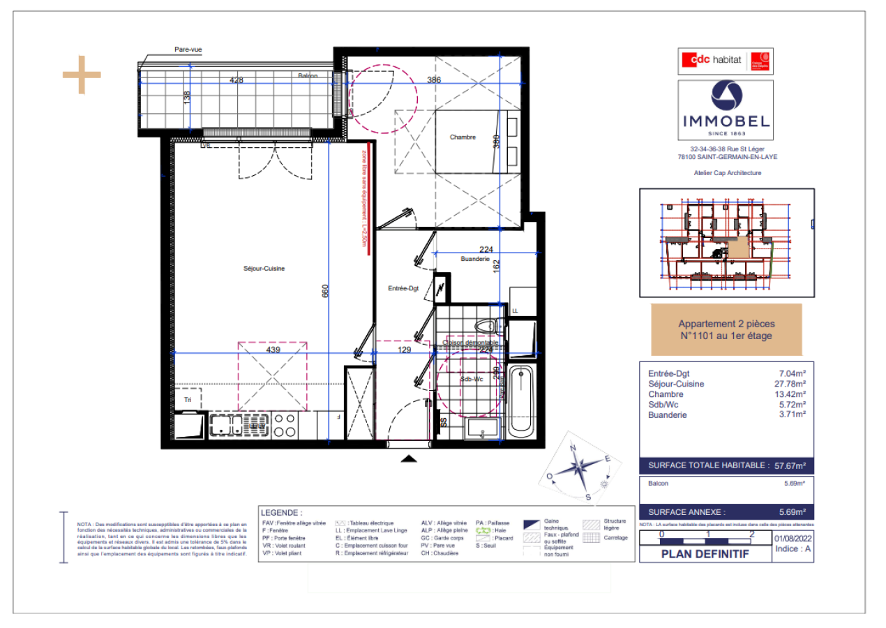 
																			2 pièces – 
																		3ème étage – 57m² - 1 257,46 € - Photo #3