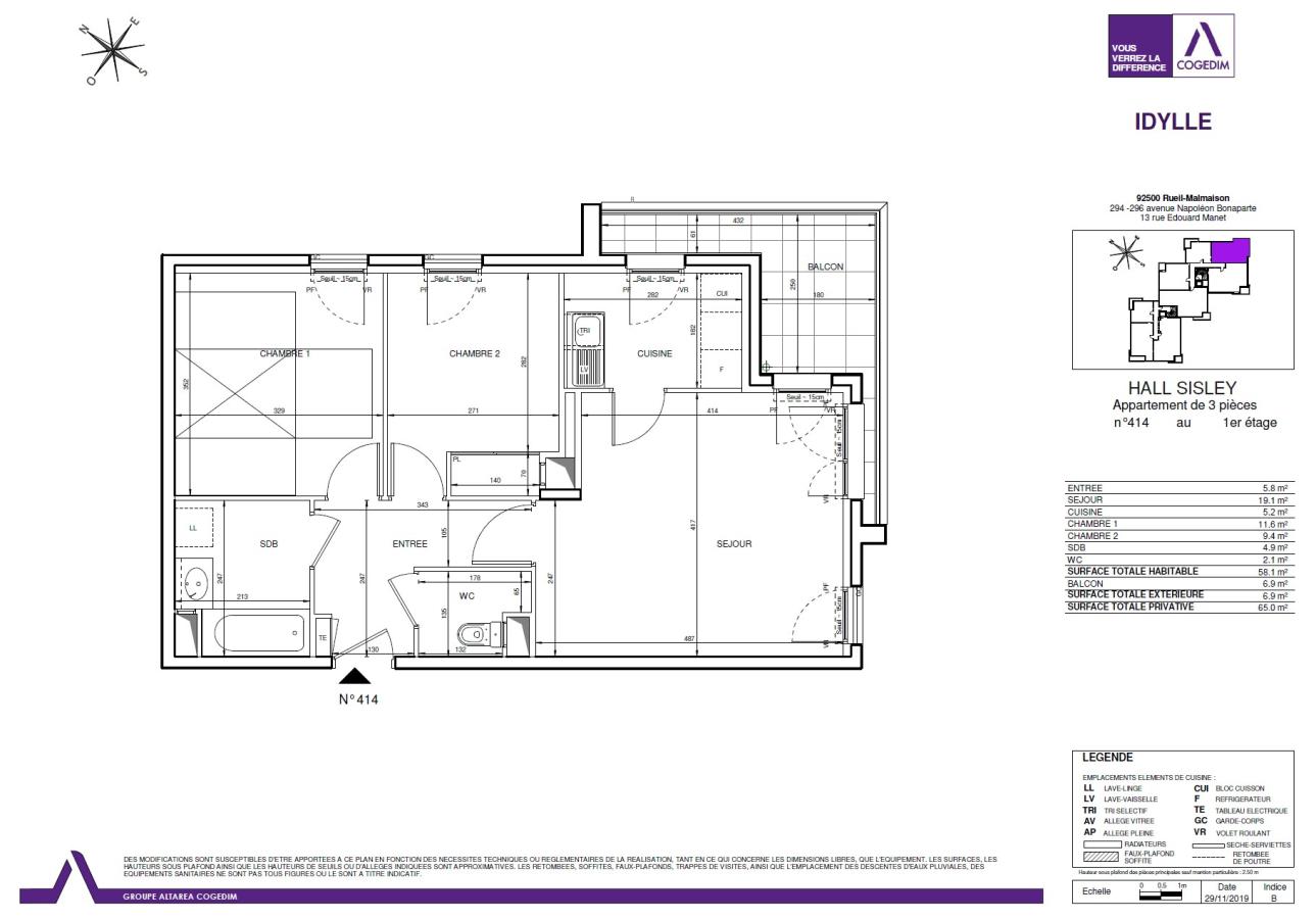3 pièces - 1er étage - 58m² - 1 431,41 € - Photo #7