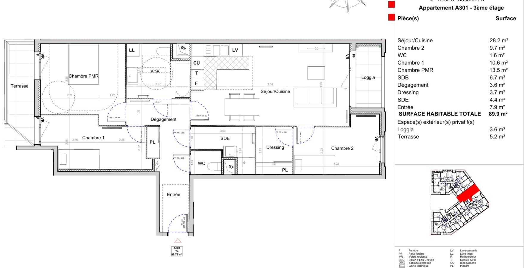 4 pièces - 3ème étage - 90m² - 1 619,56 € - Photo #0