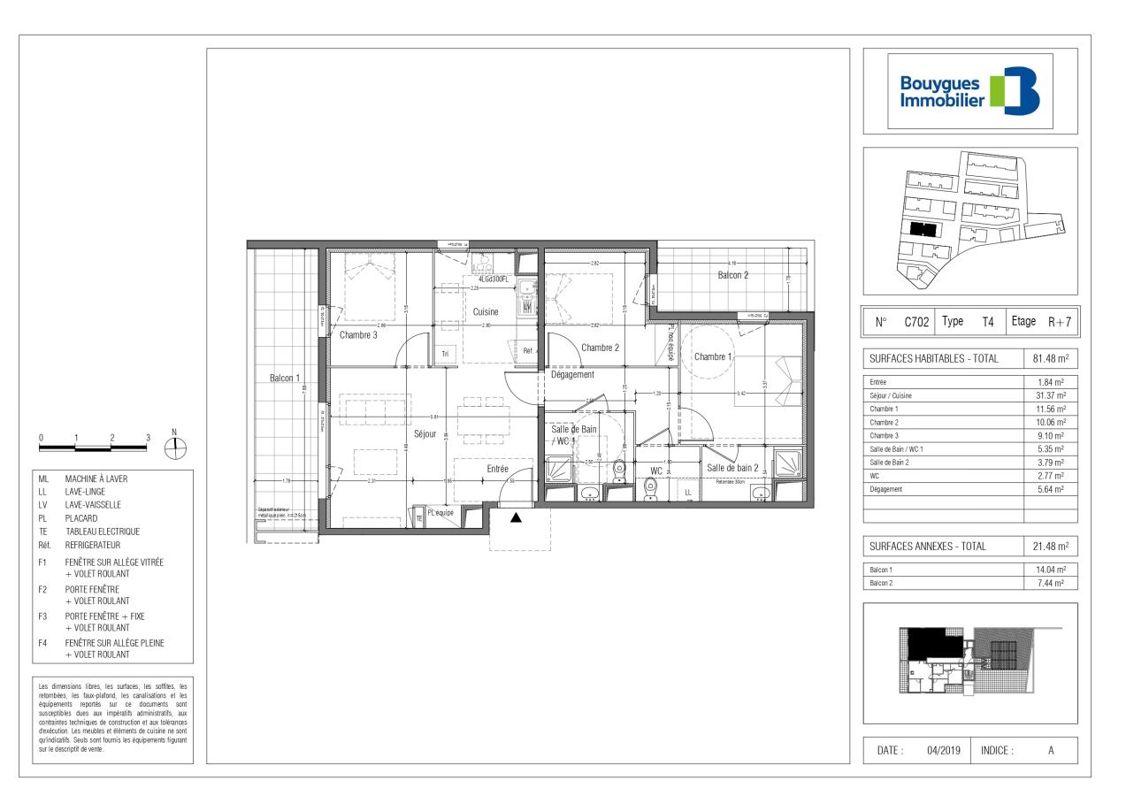 
																			4 pièces - 
																		7ème étage - 81m² - 1 036,37 € - Photo #6