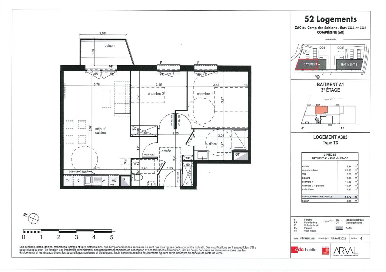 
																																							3 pièces - 
																																						3ème étage - 62m² - 903,85 € - Photo #1