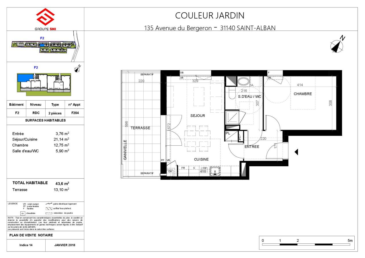 
																																							2 pièces - 
																																						RDC - 44m² - 562,87 € - Photo #1