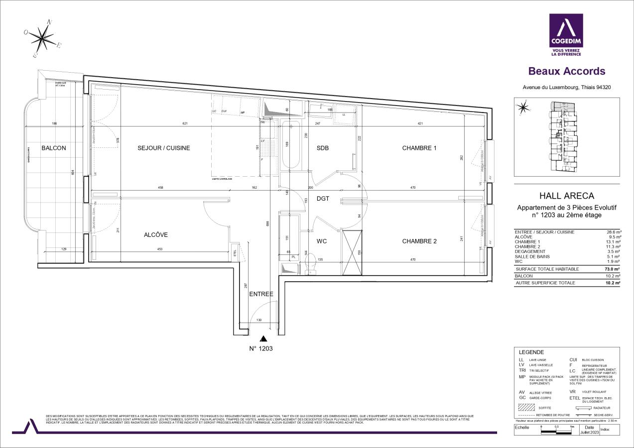 3 pièces - 2ème étage - 73m² - 1 368,46 € - Photo #0