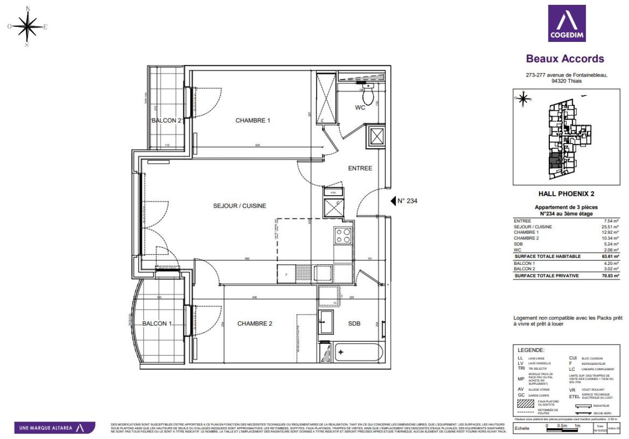 
																			3 pièces – 
																		3ème étage – 64m² - 1 228,72 € - Photo #0