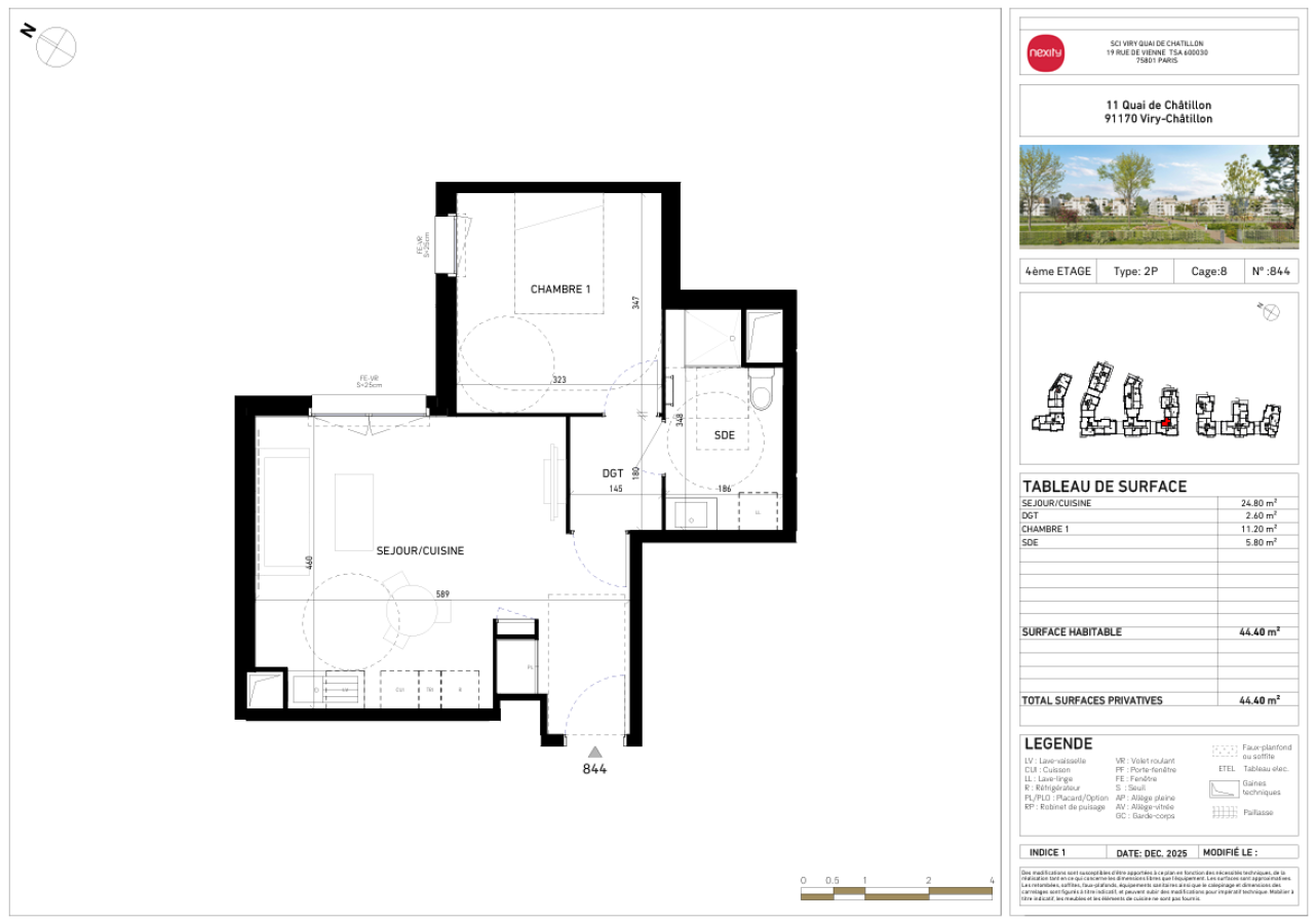 2 pièces - 4ème étage - 44m²