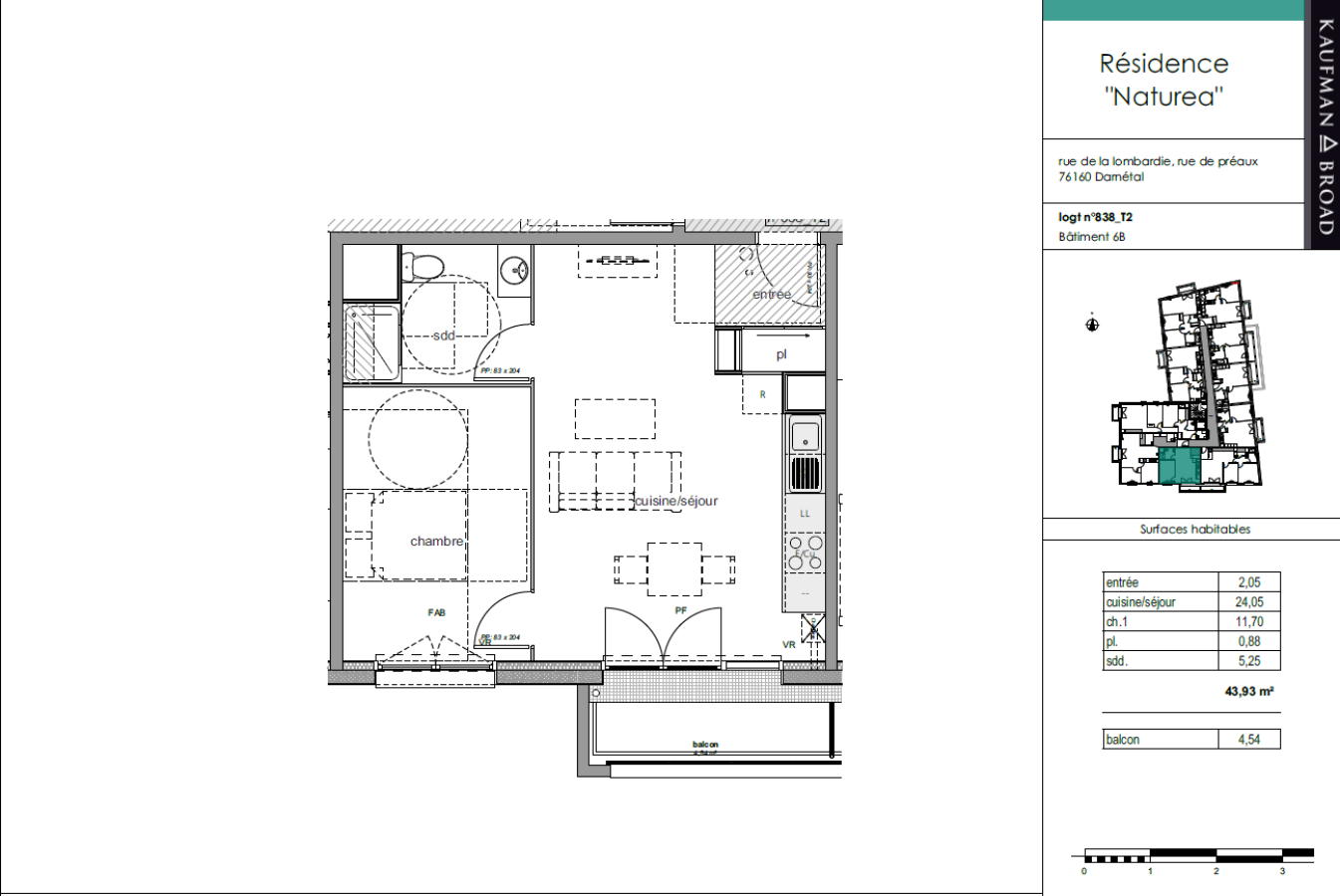 
																																							2 pièces - 
																																						3ème étage - 44m² - 579,92 € - Photo #1
