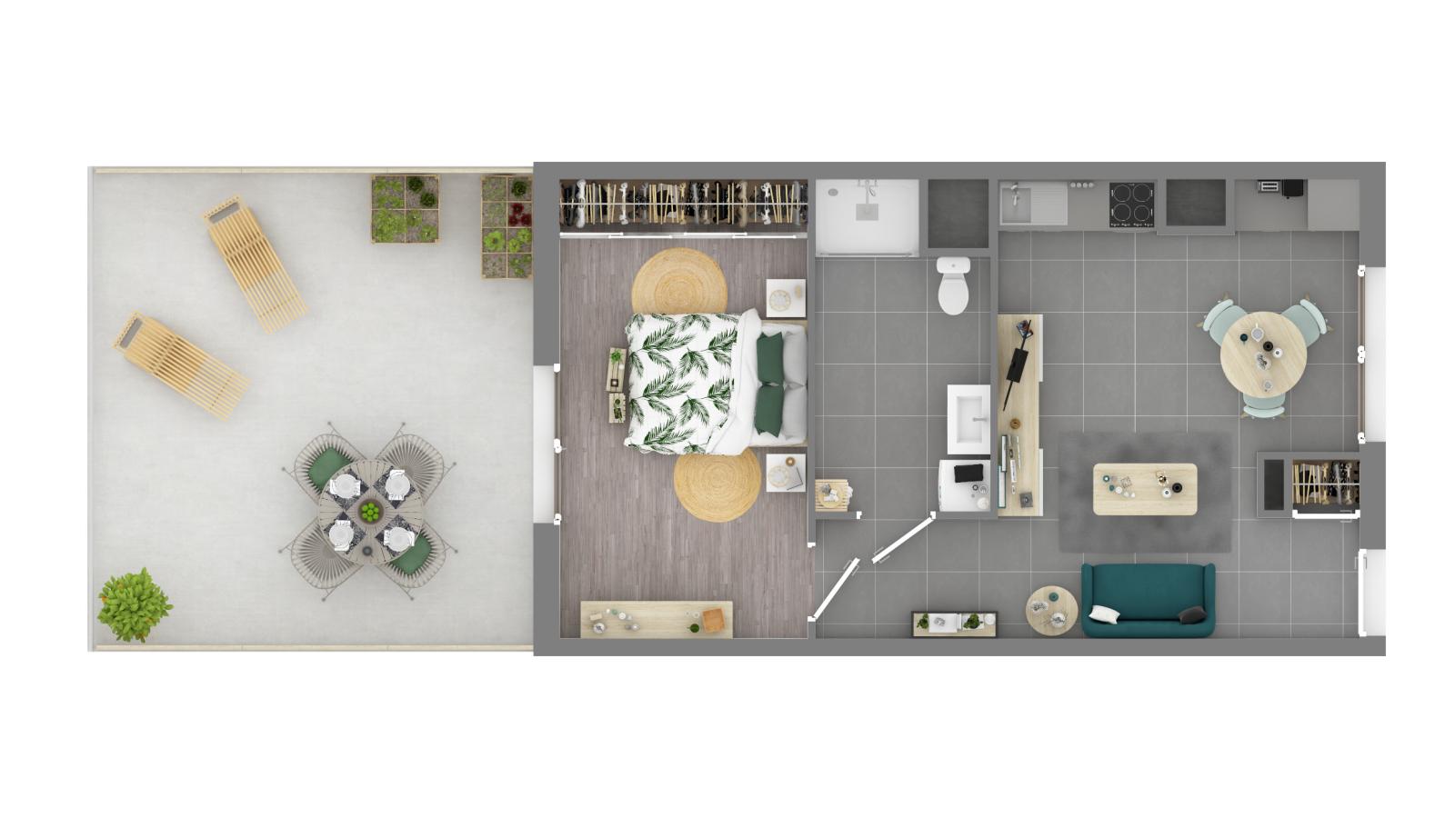 2 pièces - RDC - 46m² - 702,89 € - Photo #3