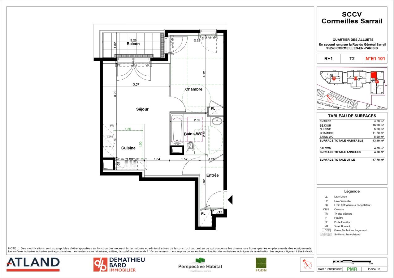 
																			2 pièces – 
																		1er étage – 43m² - 1 018,99 € - Photo #1