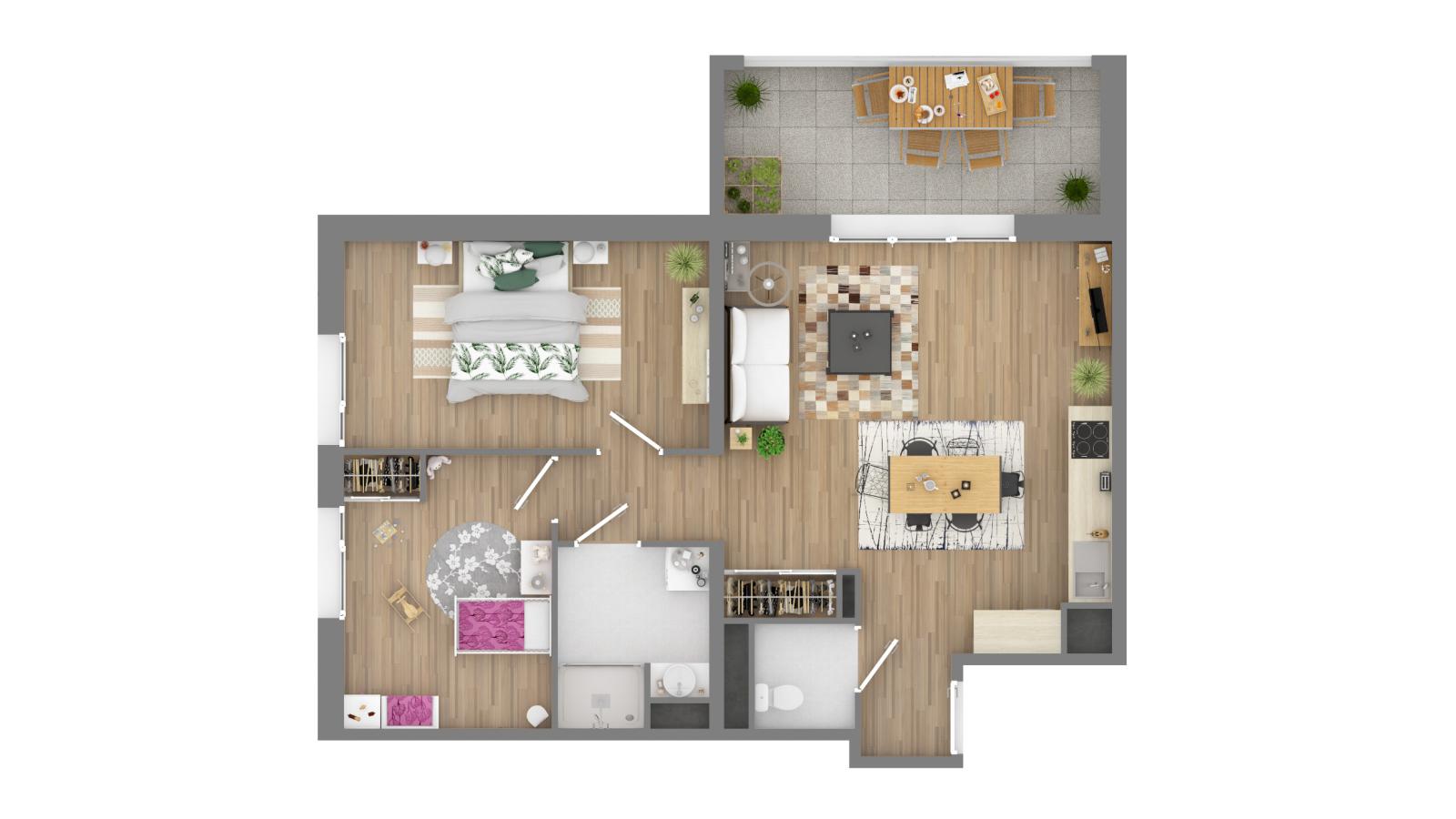 3 pièces - 1er étage - 65m² - 872,67 € - Photo #2