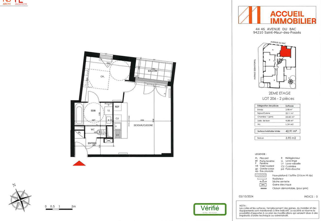 2 pièces - 2ème étage - 43m² - 1 066,44 € - Photo #0