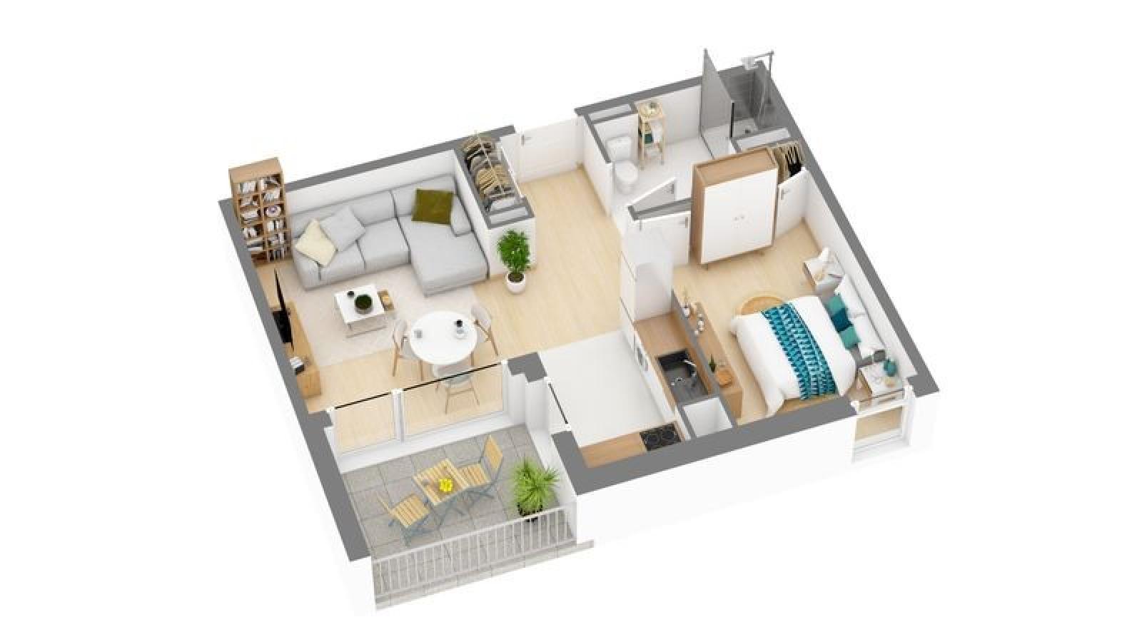 
																																							2 pièces - 
																																						1er étage - 43m² - 137 600 € - Photo #2