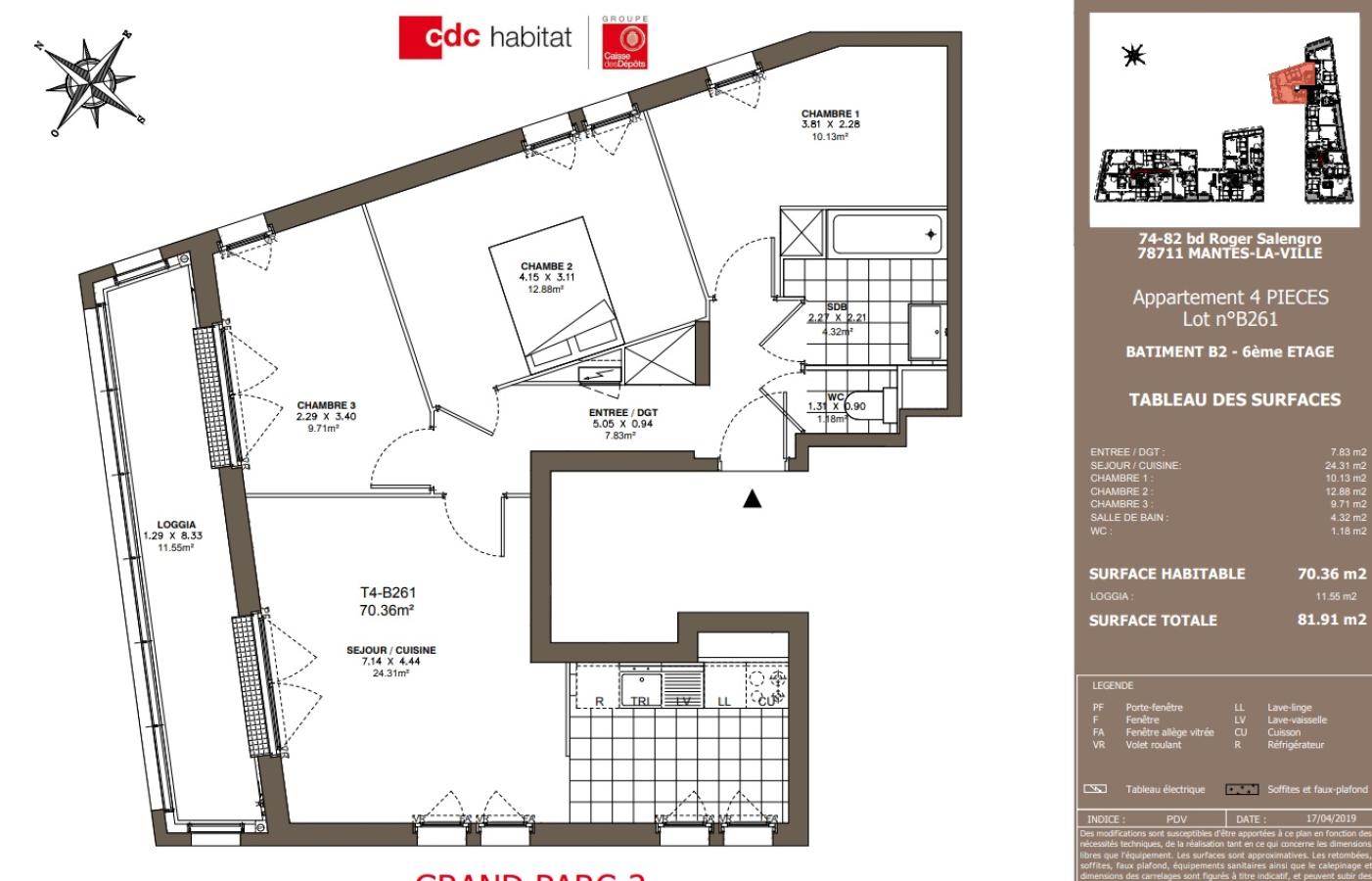 
																																							4 pièces - 
																																						6ème étage - 70m² - 1 097,99 € - Photo #1