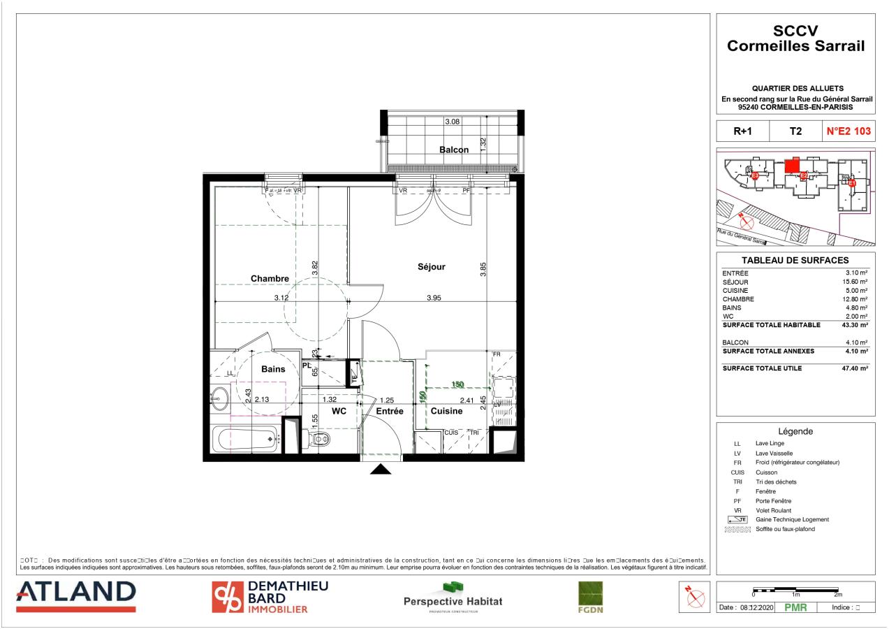 
																																							2 pièces – 
																																						1er étage – 43m² - 1 018,75 € - Photo #1