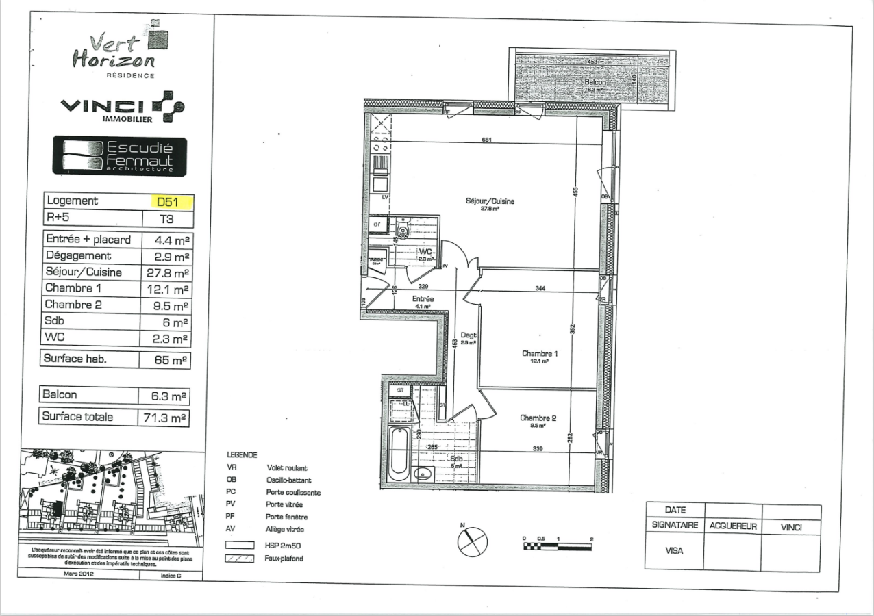 
																			3 pièces – 
																		5ème étage – 65m² - 945,44 € - Photo #7