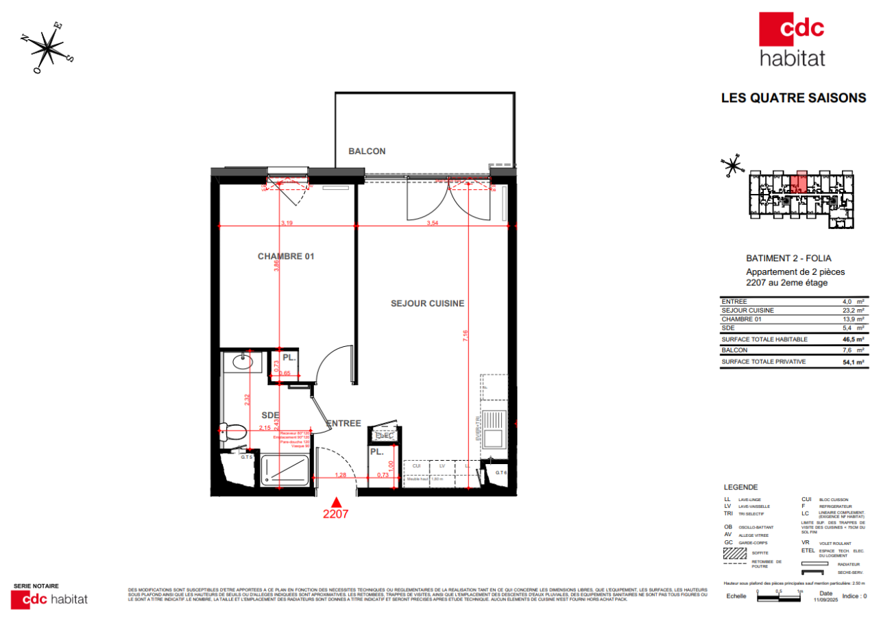 
																																							2 pièces - 
																																						2ème étage - 47m² - 611,42 € - Photo #1