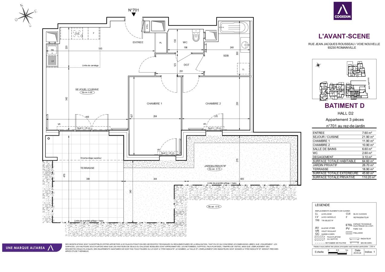 
																			3 pièces – 
																		RDC – 65m² - 1 363,46 € - Photo #1