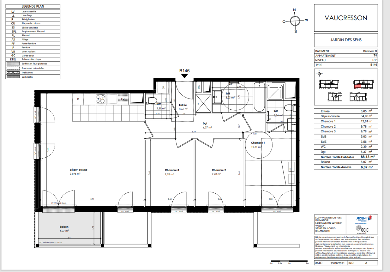 
																			4 pièces – 
																		1er étage – 88m² - 1 806,93 € - Photo #1