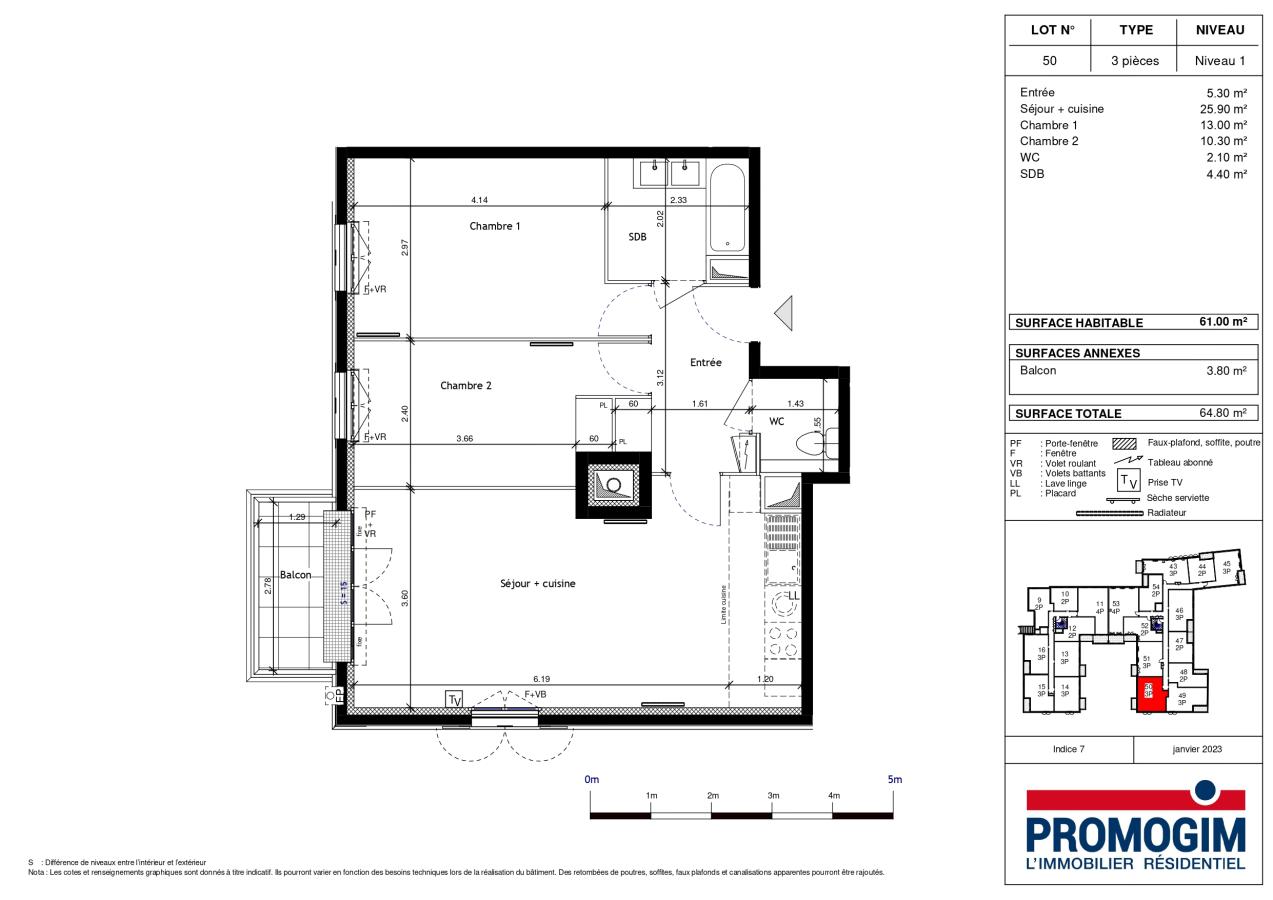 
																																							3 pièces - 
																																						1er étage - 61m² - 954,20 € - Photo #1
