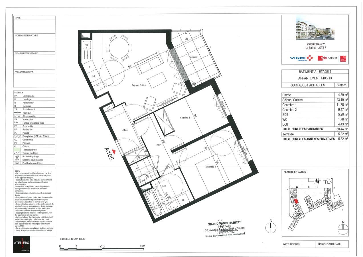 
																			3 pièces - 
																		1er étage - 60m² - 1 230,04 € - Photo #0