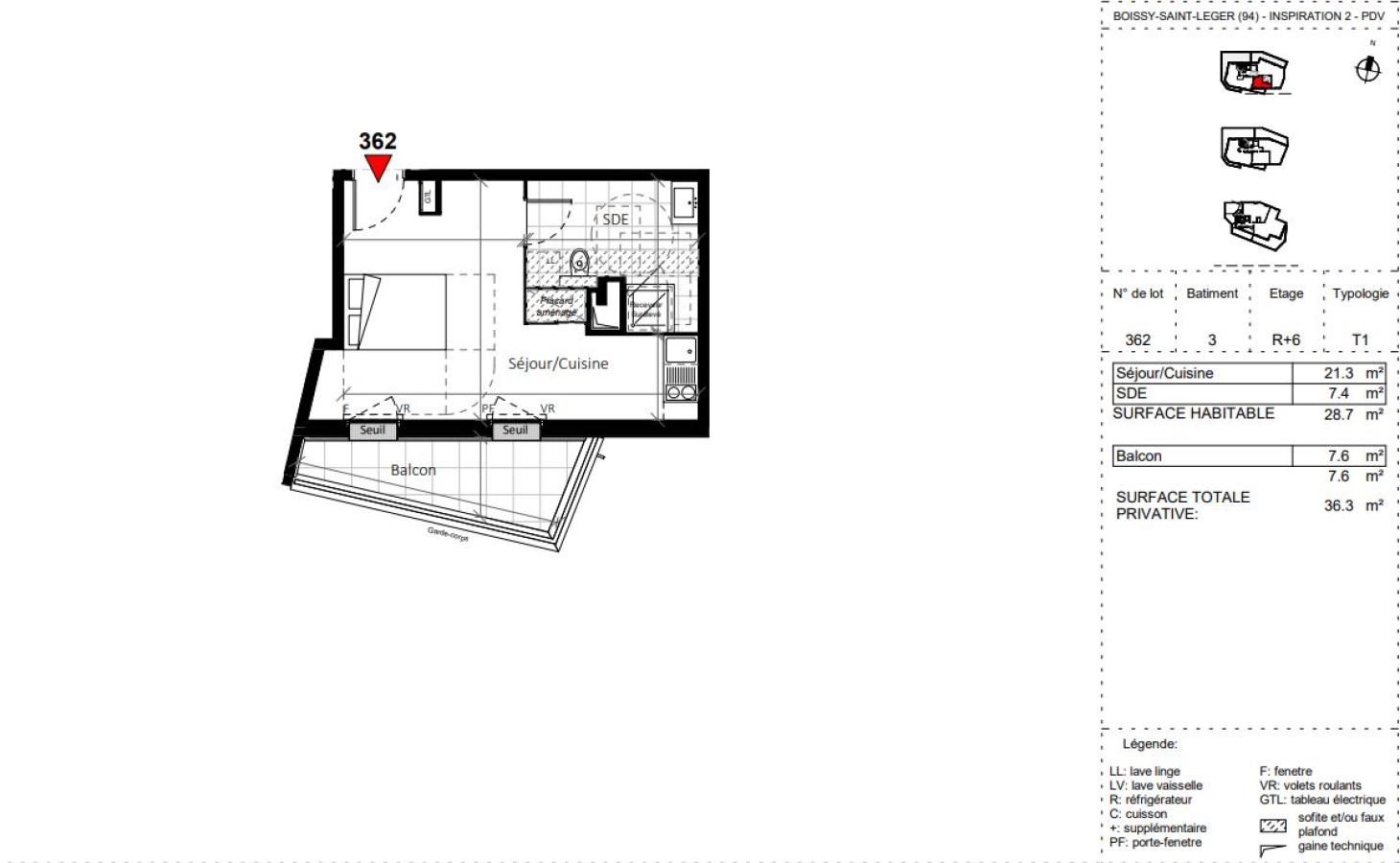 1 pièce - 6ème étage - 29m²